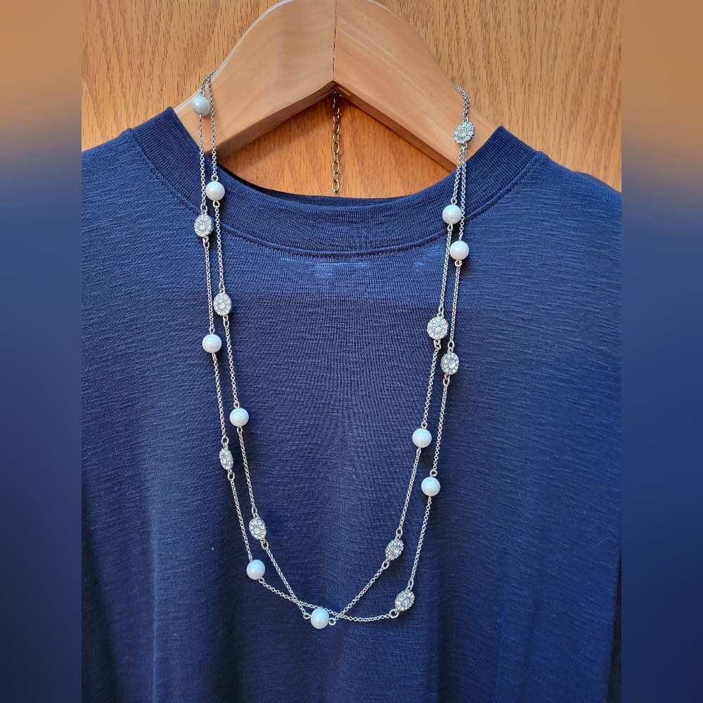 Talbots Long Flower And Pearl Necklace